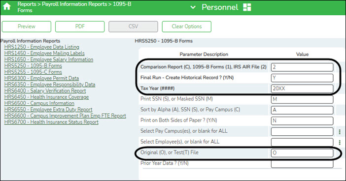 HRS5255 Finalize Data Report Paramters