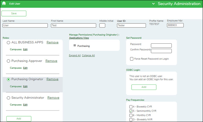 |Security Administration Purchasing User Profile