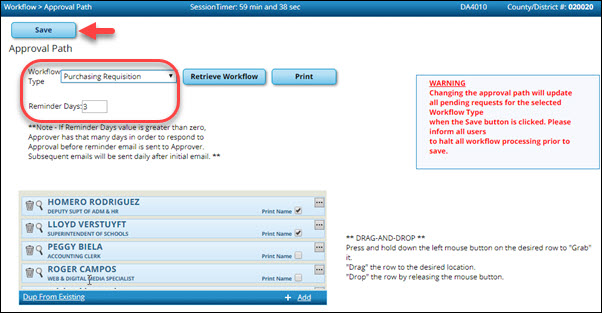 District Administration Workflow Approval Path