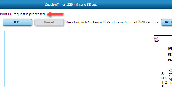 Print PO Request Successful Message