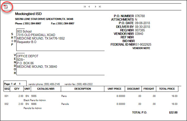 Initial Purchase Order Copy