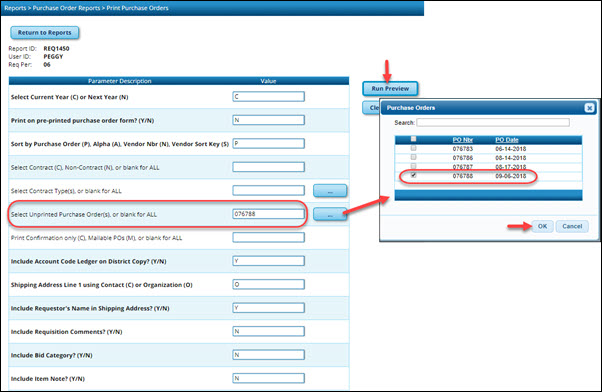 Sample REQ1450 Print Purchase Orders Report