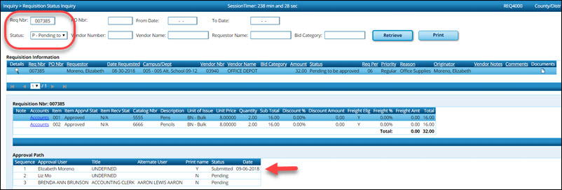 Requisition Status Inquiry