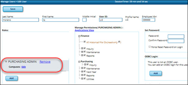 Security Administration Purchasing User Profile