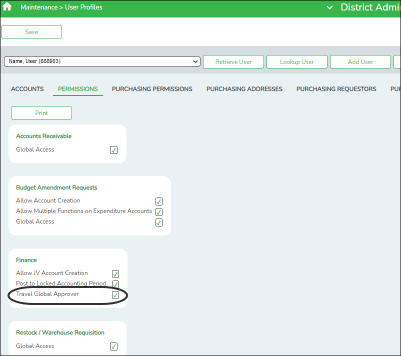 District Admin User Profile Permissions