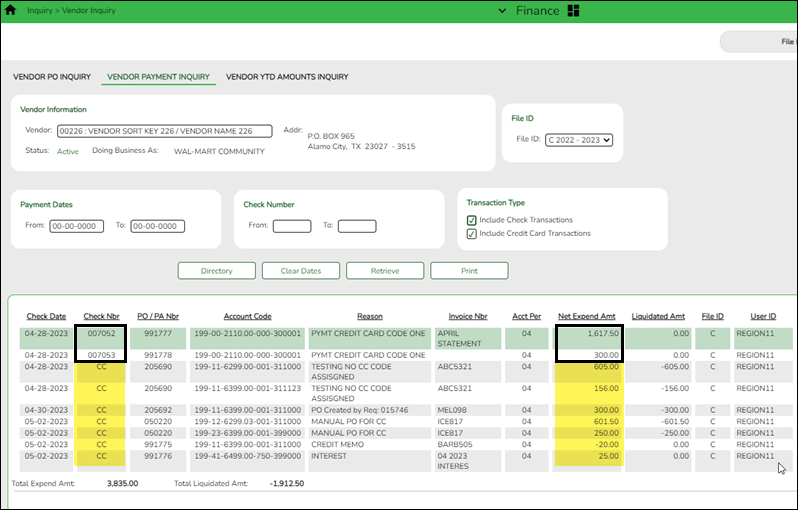 Vendor Payment Inquiry