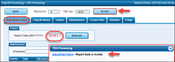 TRS Processing With Error Displayed
