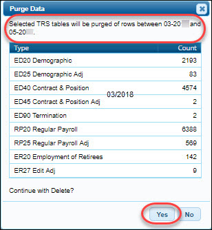 TRS Processing Purge Data Pop-Up Window