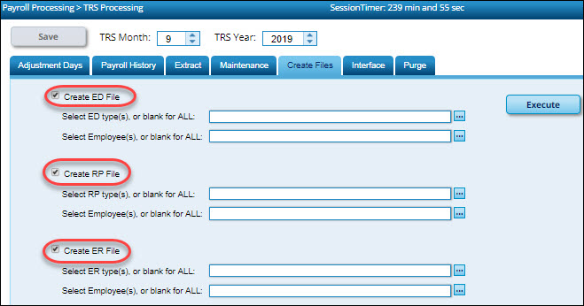 TRS Processing Create Files Tab