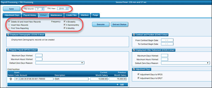 TRS Processsing Extract Page