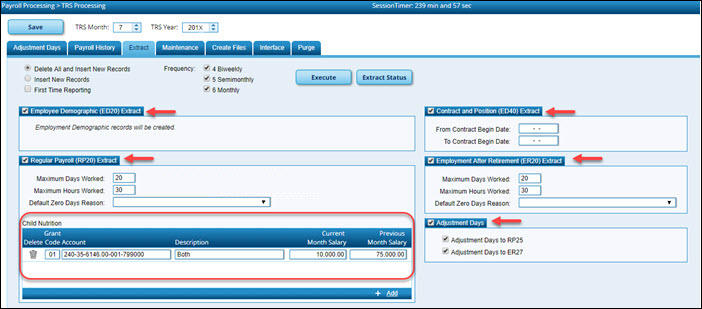 TRS Processing Extract Page With All Extracts Selected
