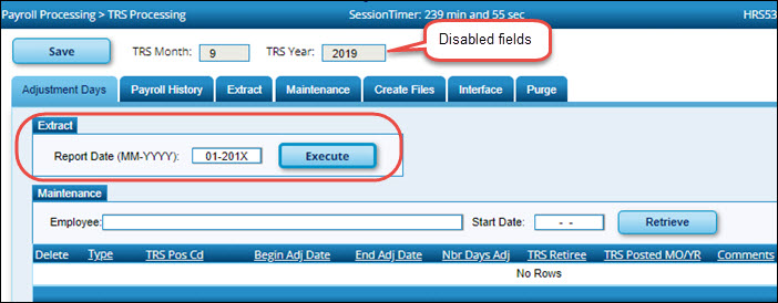 TRS Processing Adjustment Days Extract