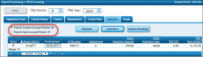 TRS Processing Interface Tab