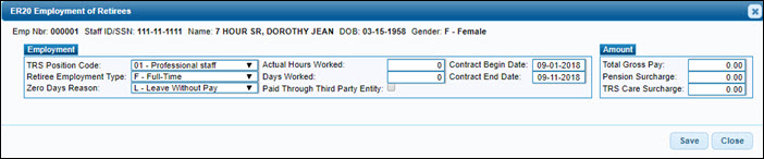 TRS Processing ER20 Maintenance Page