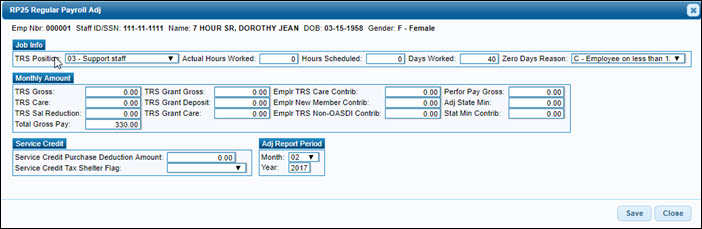 TRS Processing RP25 Maintenance Page