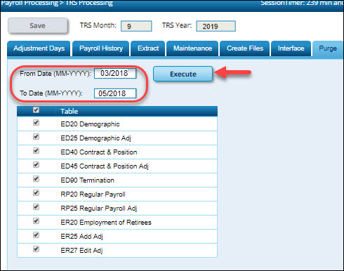 TRs Processing Purge Tab