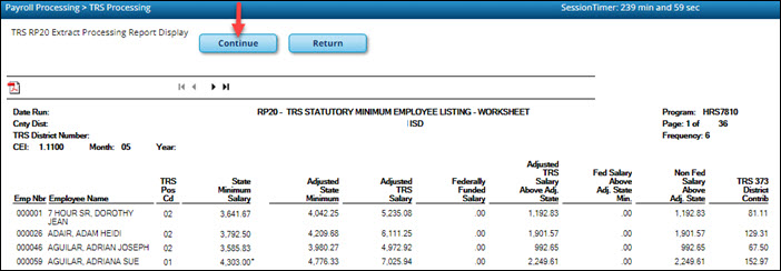 Sample TRS Processing RP20 Extract Report