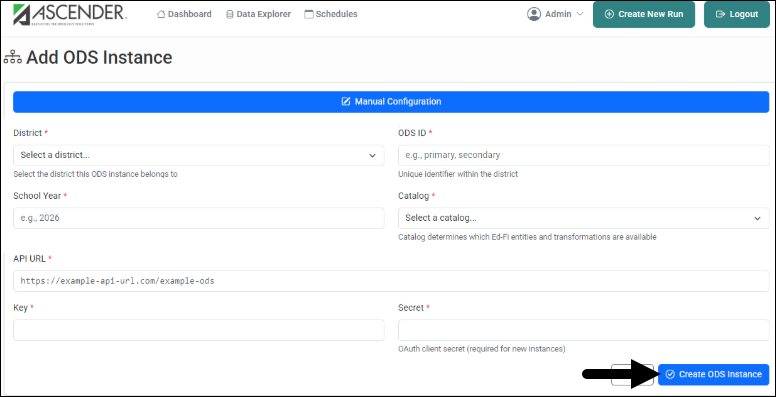 Create ODS Instance