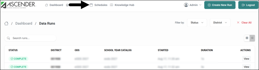 Click Schedules Menu