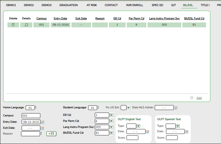 BIL/ESL Screen