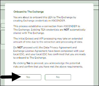 Onboard to The Exchange pop-up message
