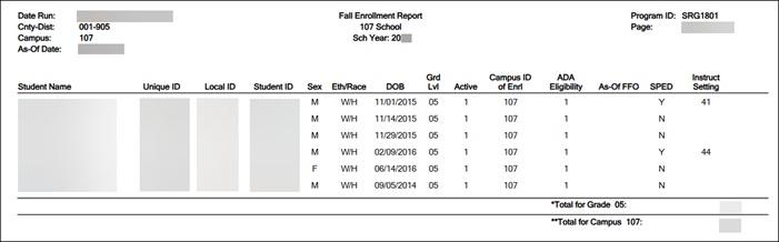 SRG1801 - Fall Enrollment Report