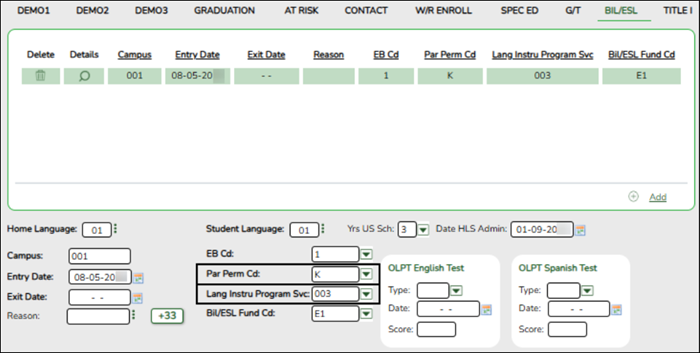 BIL/ESL Screen