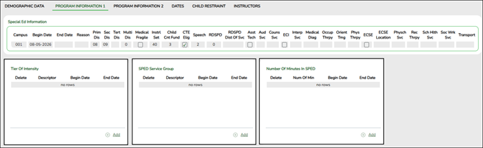 Program Information 1 Screen