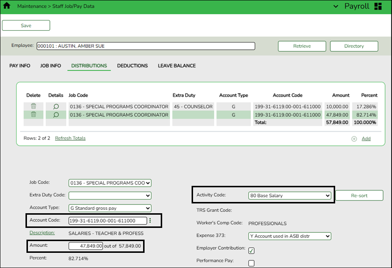 Distributions Tab