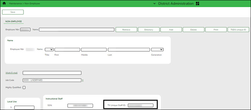 Saved Non Employee Record