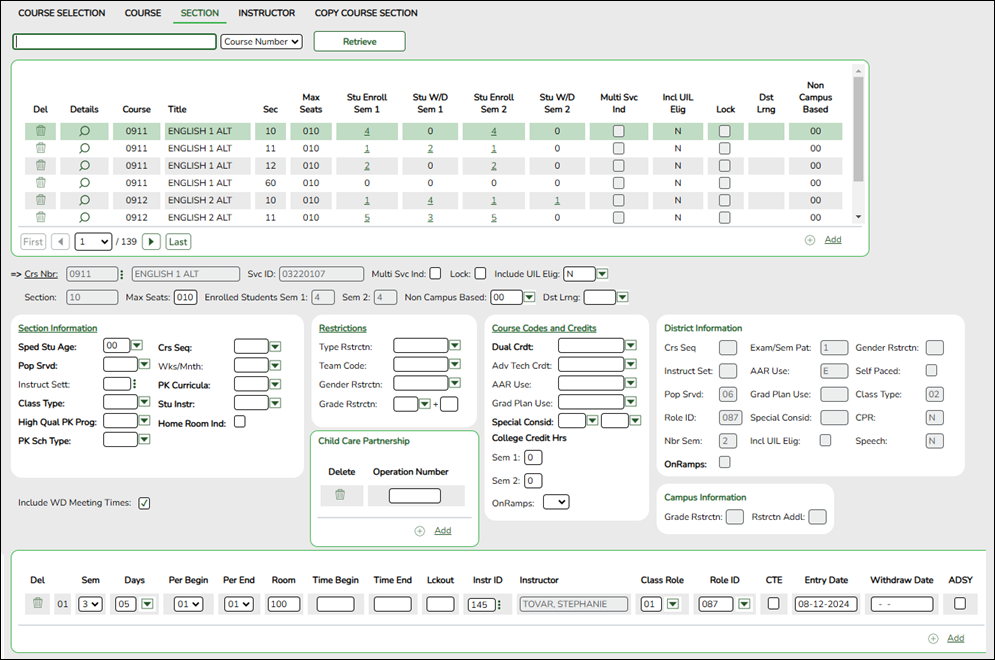 Section tab with ECDS elements highlighted