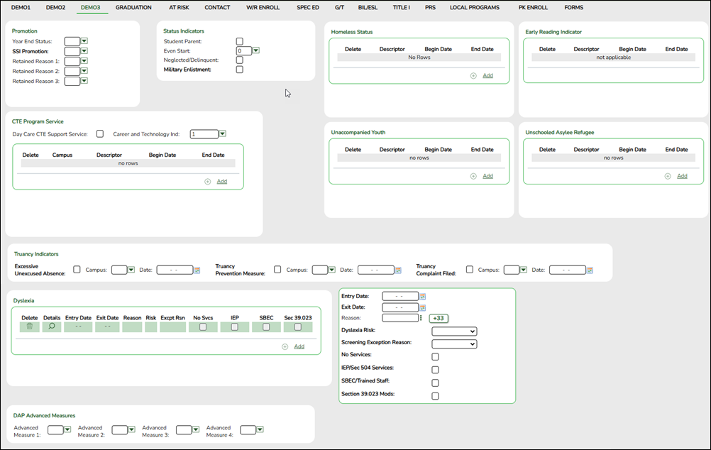 Demo3 tab with fields circled