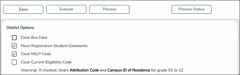 Annual Student Data Rollover screen with buttons enlarged