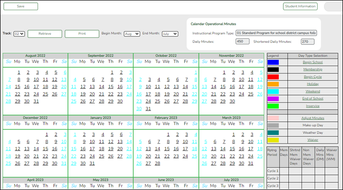 Attendance Next Year Campus Calendar page