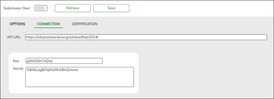 District Admin TSDS Connections screen