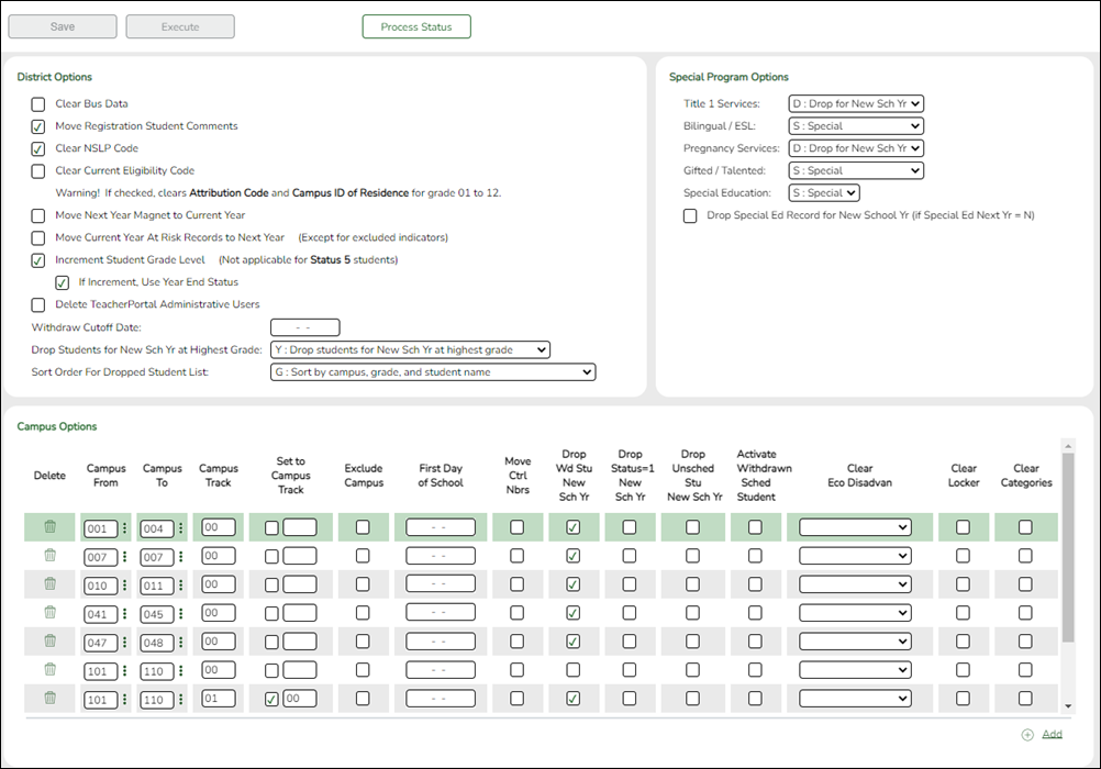 District Administration > Utilities > Annual Student Data Rollover page