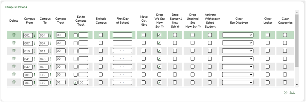 Campus ASDR Options section