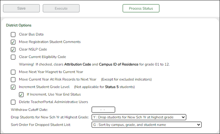 District ASDR Options tab