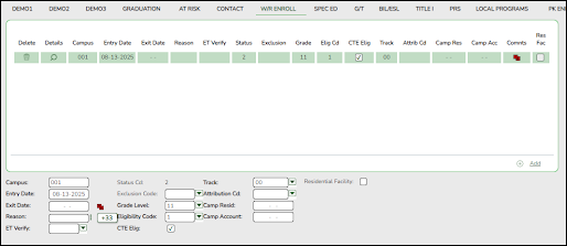 W/R Enroll tab - Historical Data