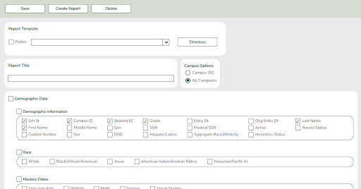 Create Special Ed CY Report