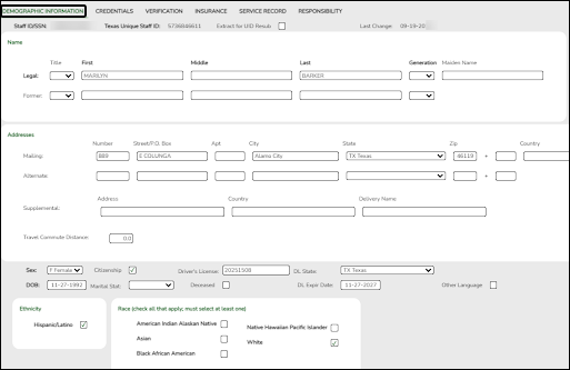 Demographic Information Tab Tab
