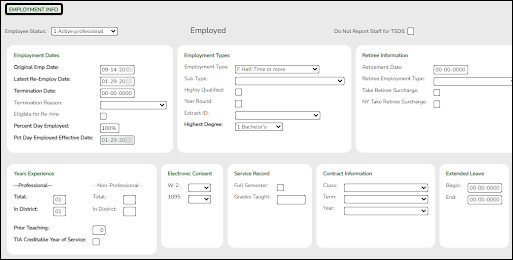 Employment Tab