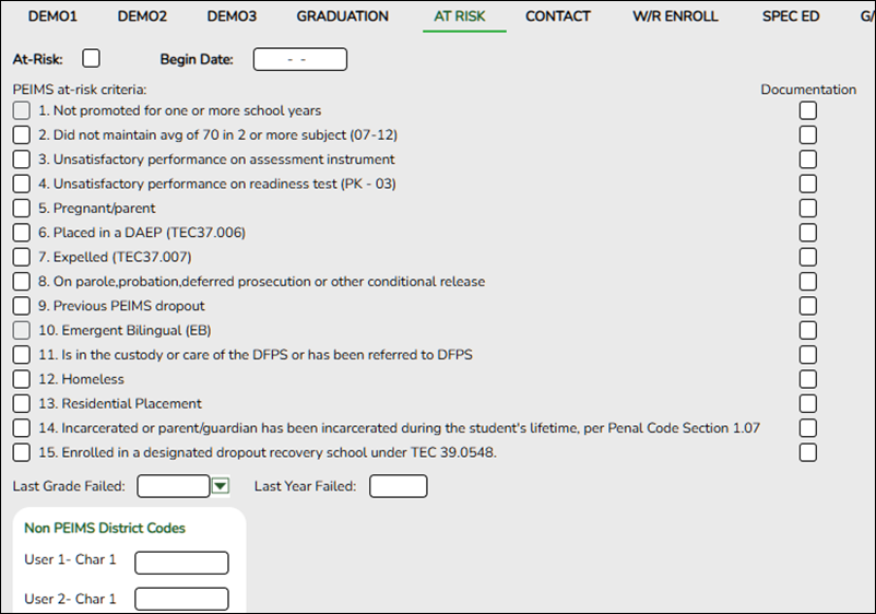 Registration At Risk page
