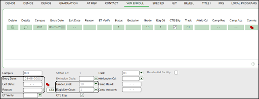 W/R Enroll Screen