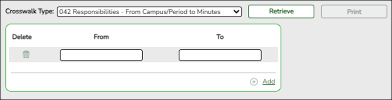 Grade Reporting Crosswalk Type 042 Responsibilities - From Campus/Period to Minutes page