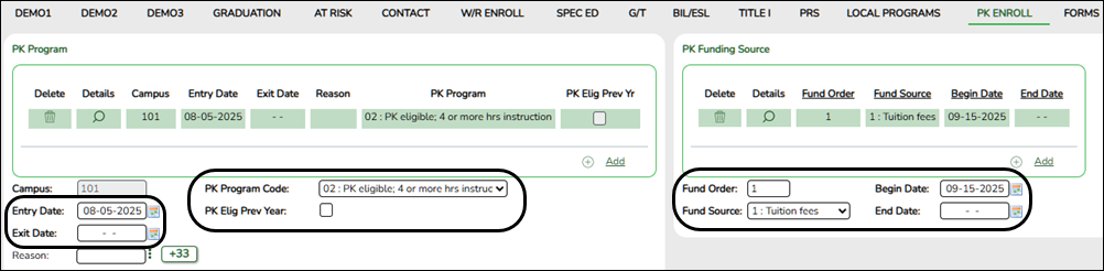 Registration PK Enrollment page