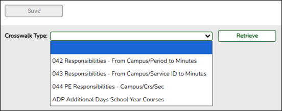 Crosswalk Type dropdown menu