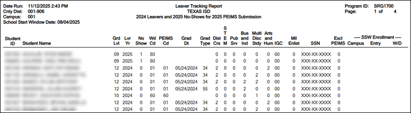 Registration SRG1700 - Leaver Tracking Report