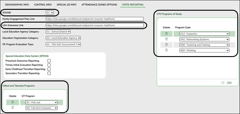 Registration State Reporting tab