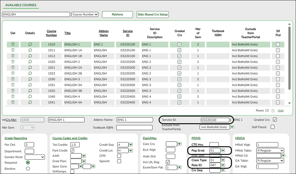 Grade Reporting > Maintenance > Master Schedule > District Schedule tab